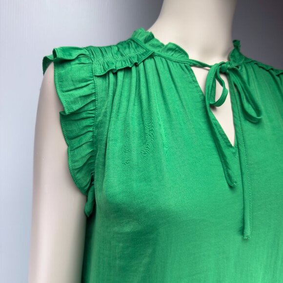 JOIE Flowy Ruffles Shoulder Sheat Green Sleeveless Summer Dress sz S - Picture 5 of 7
